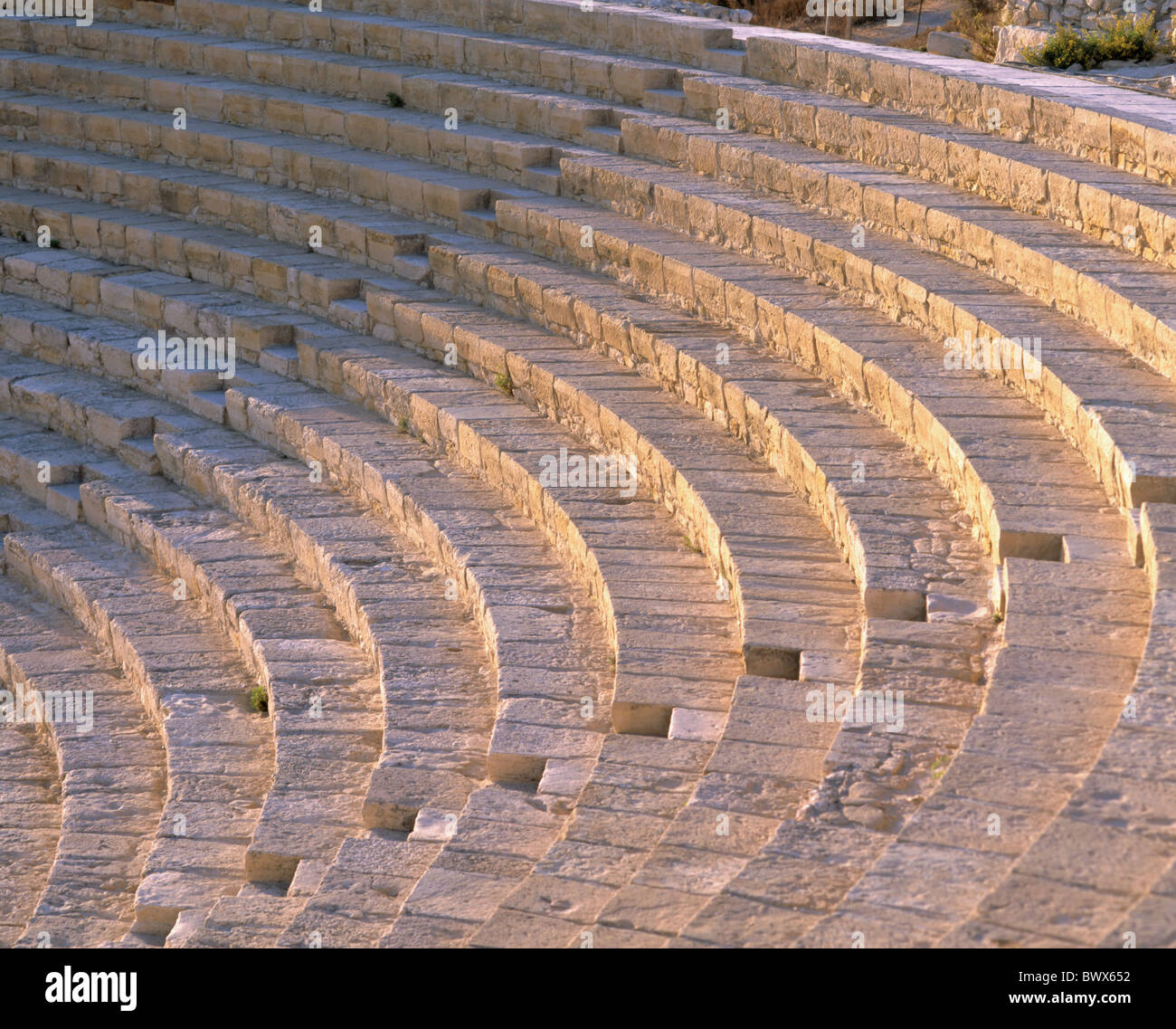 evening sun amphitheater curium culture rows Cyprus Ancient world antiquity Stock Photo