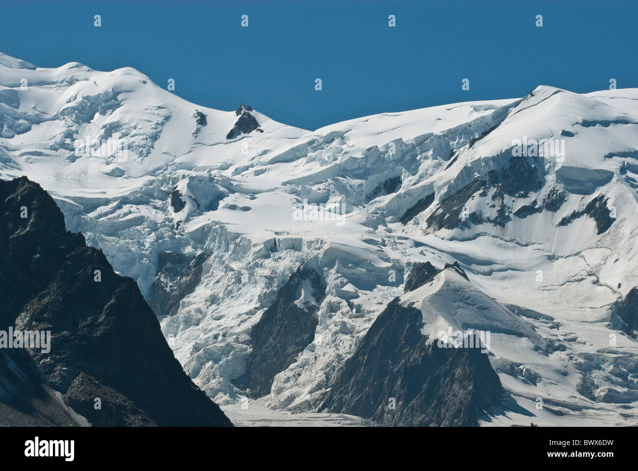 Dome du Gouter shoulder of Mont Blanc View from Plan de l'Aiguille, massif du Mont Blanc Stock Photo