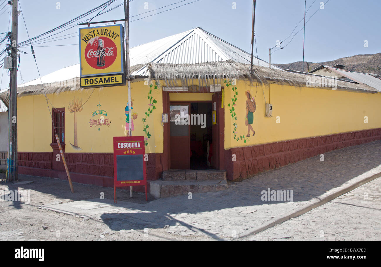 Corner Restaurant in the remote Village of Putre, Lluta Valley, Chile Stock Photo