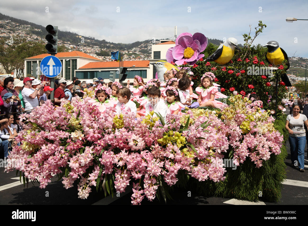 Portugal Madeira Funchal Festa da Flor Flower Festival Procession Stock