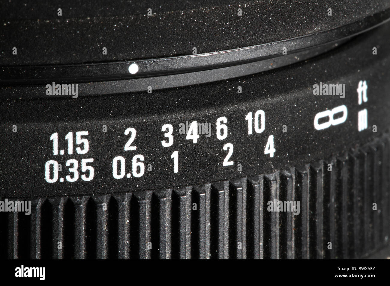 Distance scale on camera lens Stock Photo Alamy