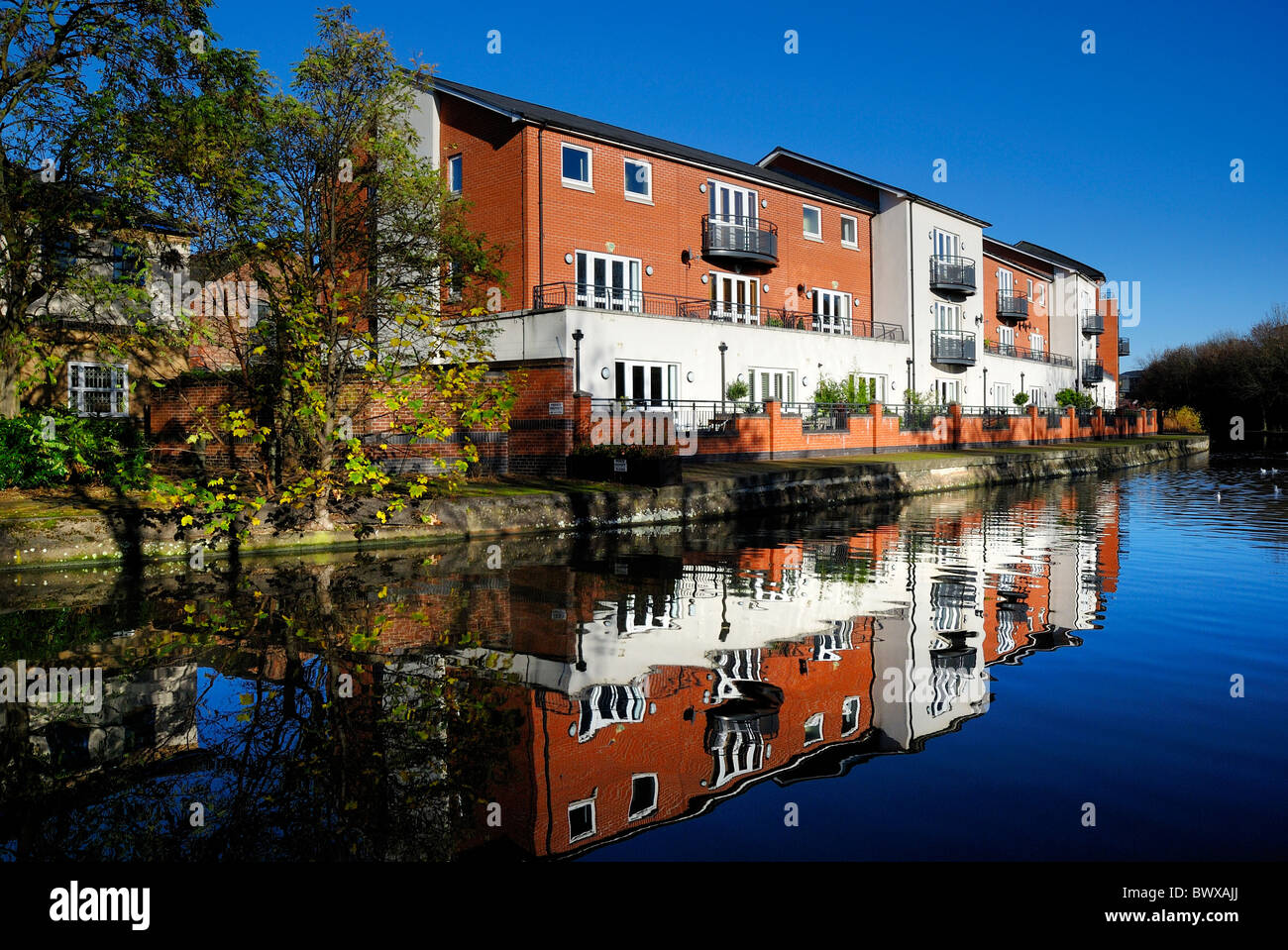 city flats apartments riverside canal reflection,Nottingham,England,UK