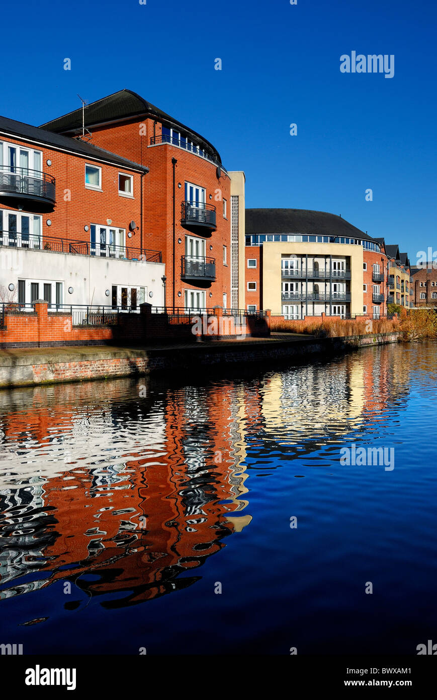 city flats apartments riverside canal reflection,Nottingham,England,UK