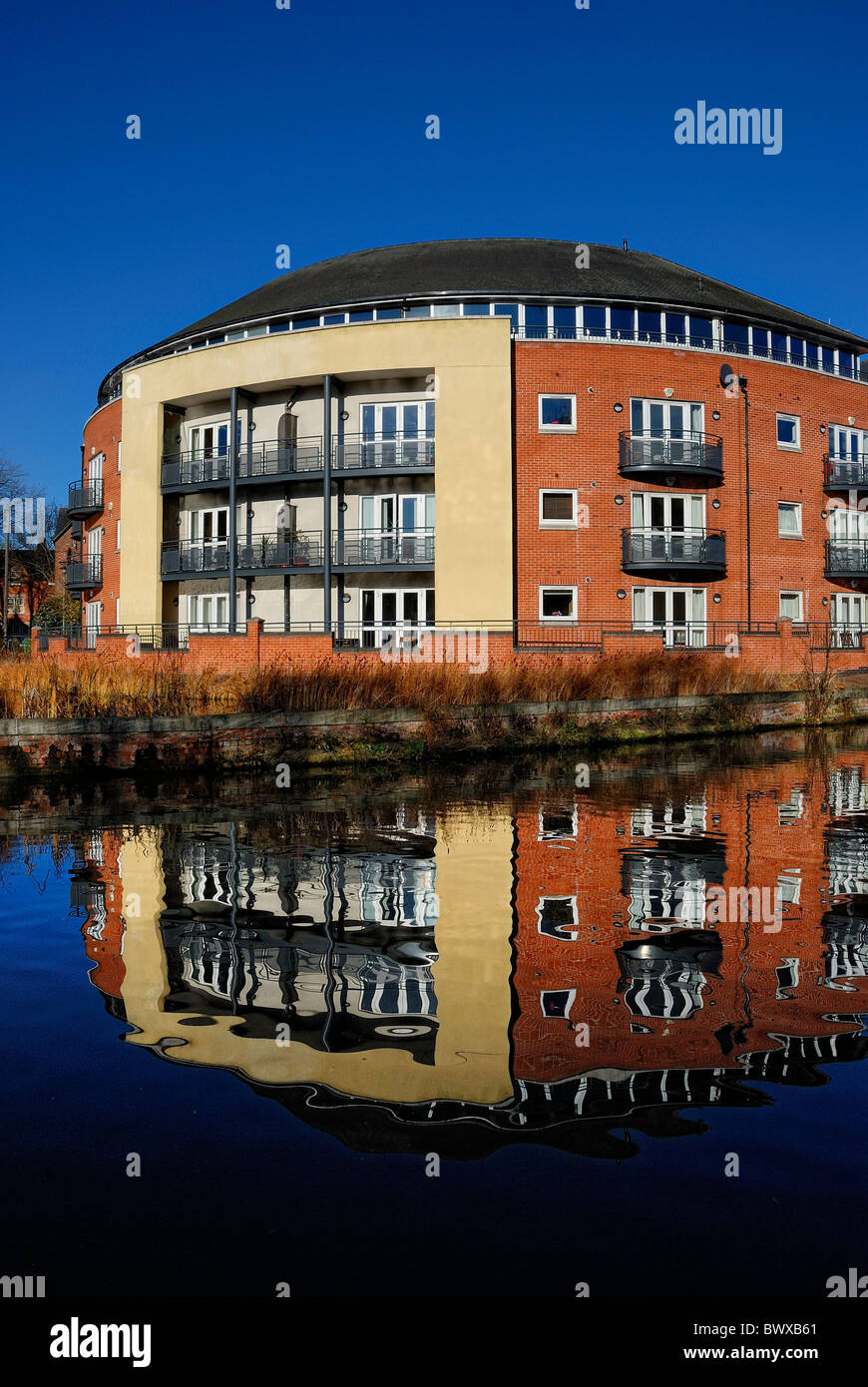 city flats apartments riverside canal reflection,Nottingham,England,UK Stock Photo