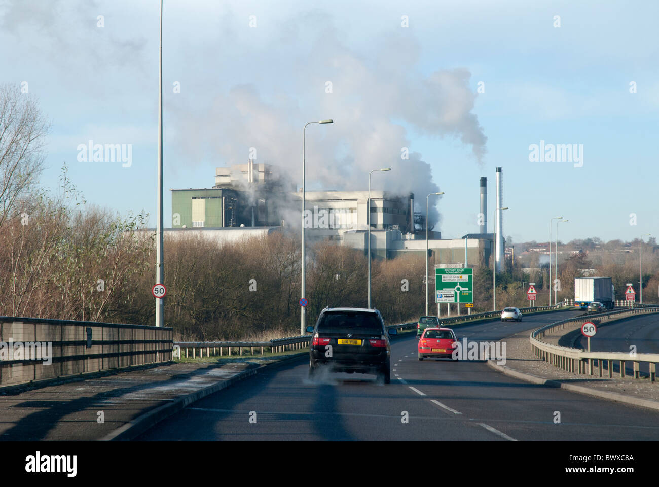 Banbury Kraft Factory with Output from Factory Chimneys Stock Photo