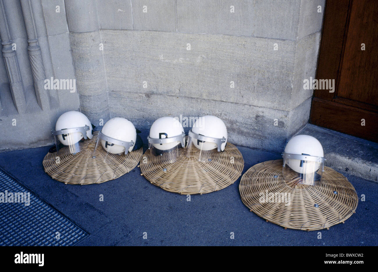 house wall detail demonstration helmets police still life straw signs ...