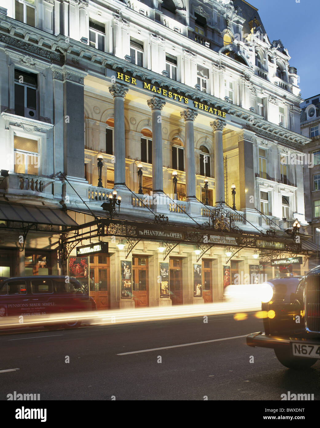 outside England Great Britain Europe Here Majesty's Theatre London musical at night phantom of the opera t Stock Photo