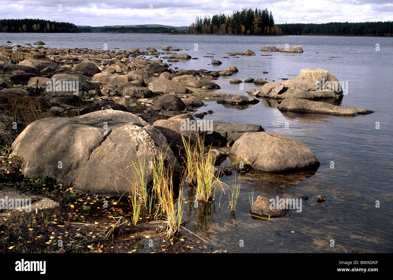 Sweden Europe Dalarna scenery lake sea shore stones clouds weather