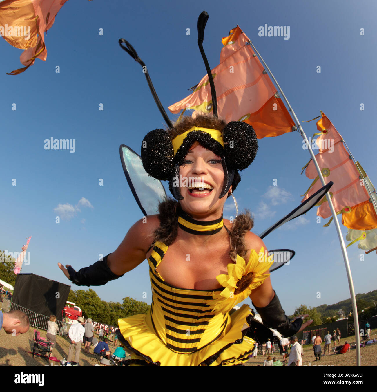 Stilt Walkers At The Glastonbury Festival Somerset UK Europe Stock