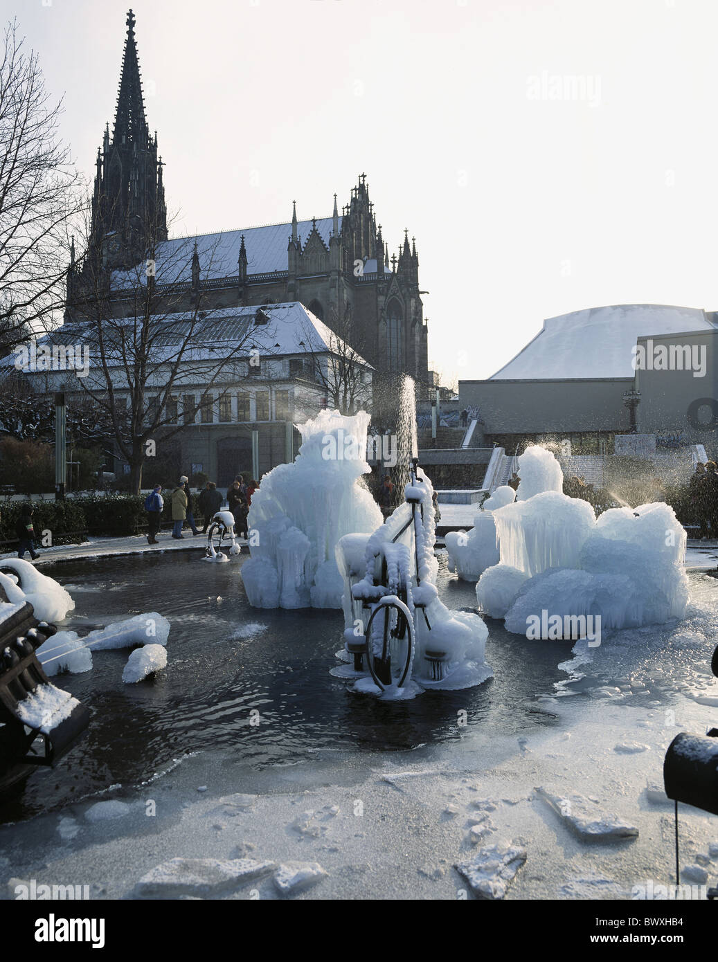 ice sculptures Elisabeth church Basel Basle town city Switzerland ...