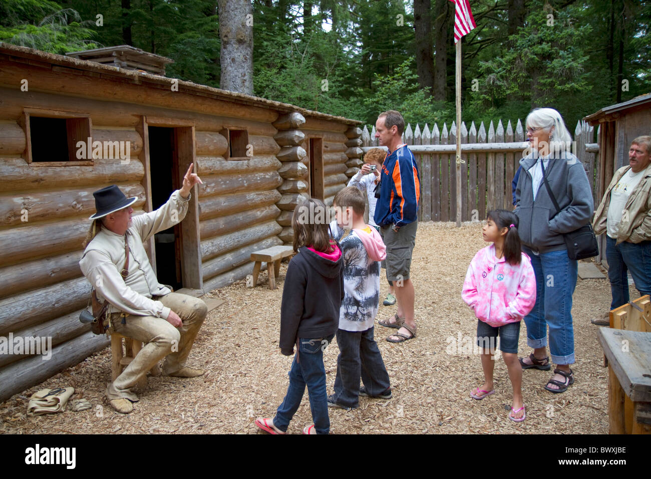 Historical reenactment at Fort Clatsop National Memorial near Astoria, Oregon, USA. Stock Photo