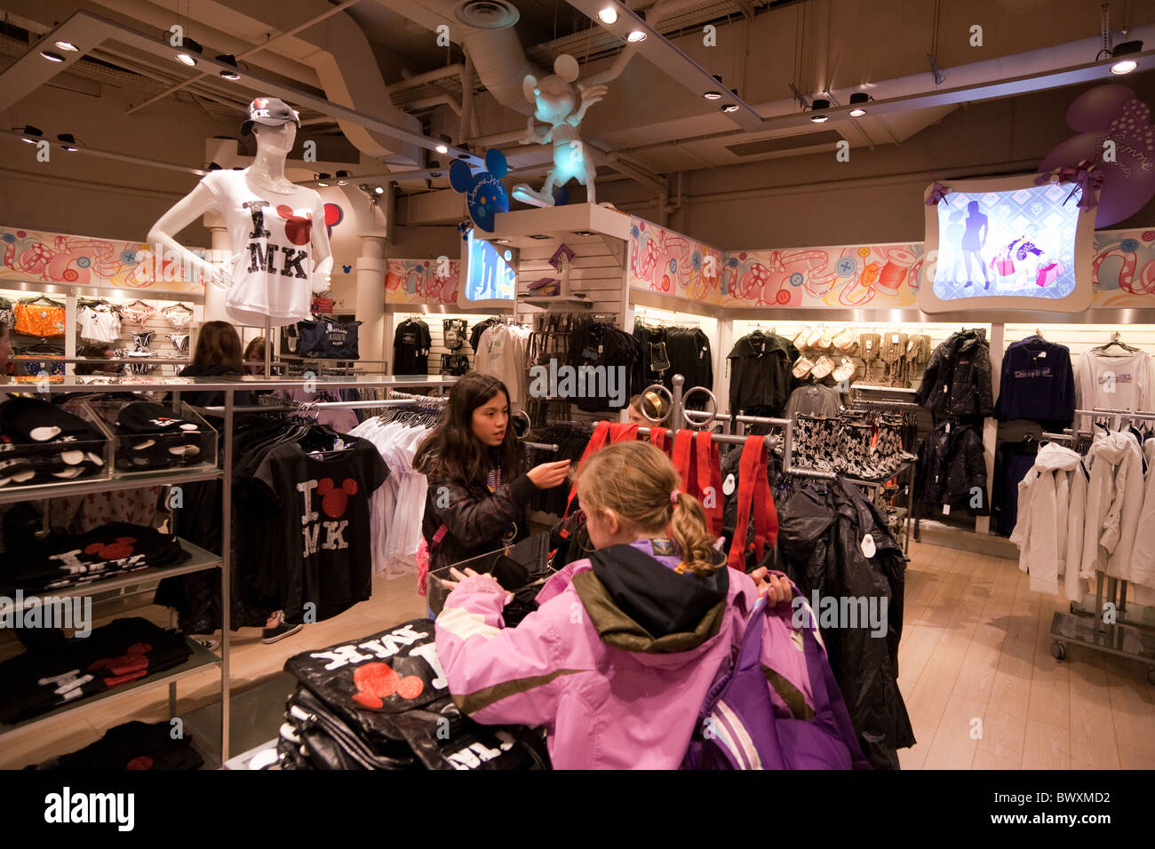 Children shopping in the Disney Store, the Village, Disneyland Paris, France Stock Photo