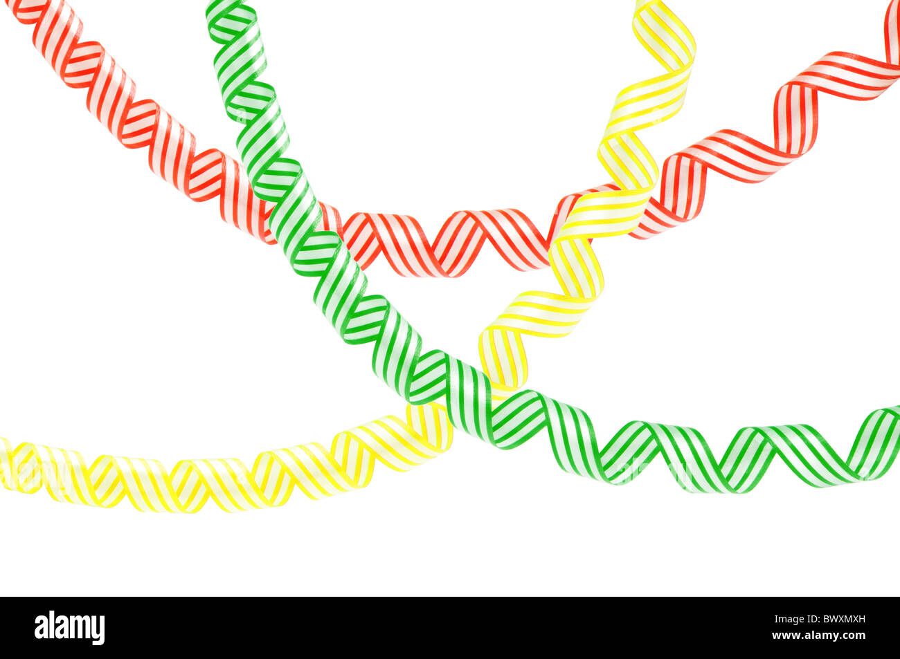 colorful streamers on white background Stock Photo - Alamy