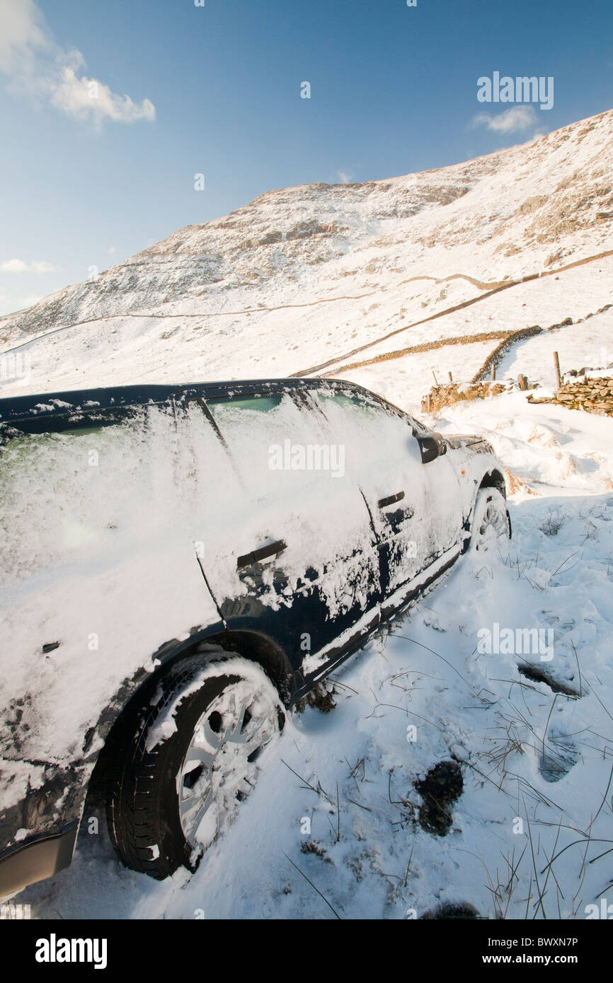 A police car crashed on Kirkstone Pass in the Lake District when they lost control of a borrowed vehicle. Stock Photo