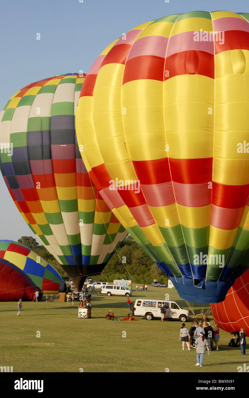 Several hot air balloons getting ready for flight at the Plano Texas