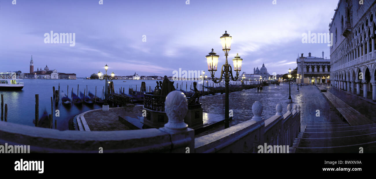dusk twilight Italy Europe at night Palazzo place street lanterns Venice Stock Photo