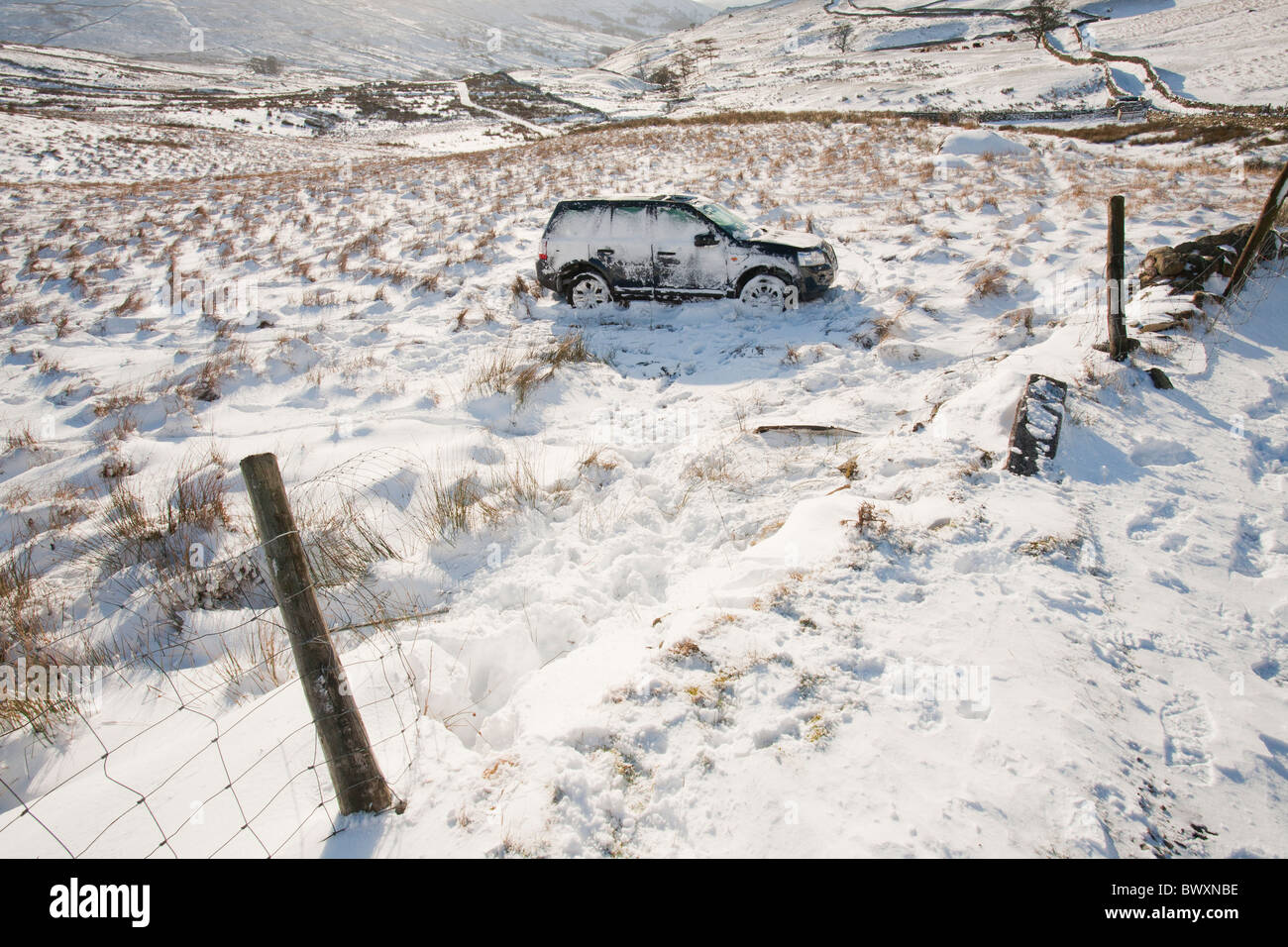 A police car crashed on Kirkstone Pass in the Lake District when they lost control of a borrowed vehicle. Stock Photo