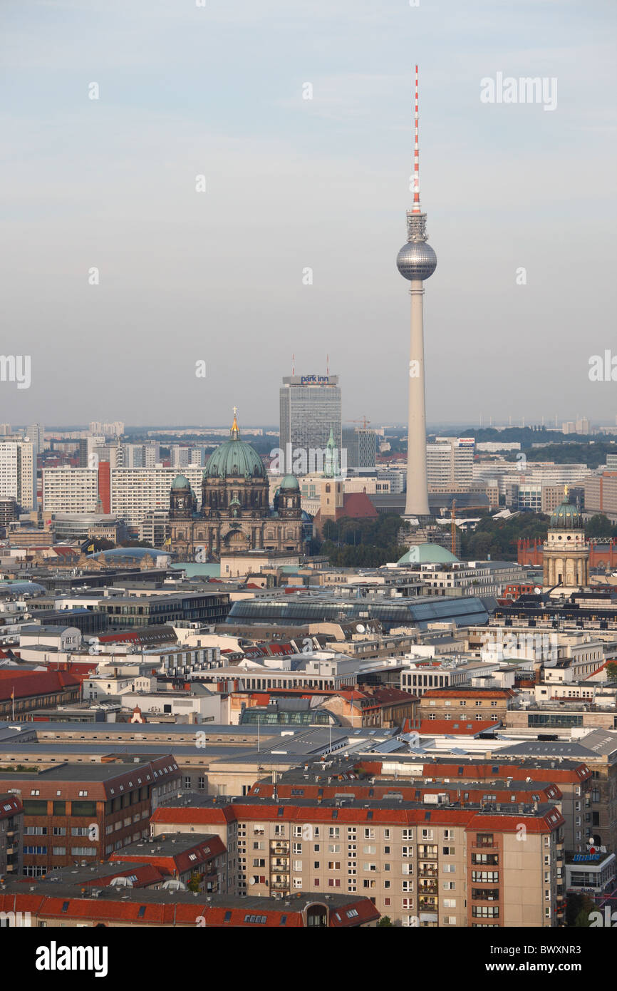 television tower, Berliner Dome and French Dome in Berlin, Germany Stock Photo