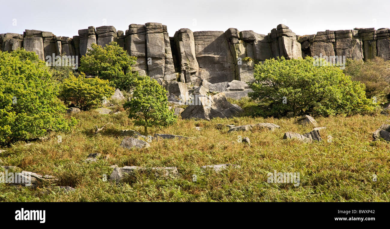 Burbage Rocks near Hathersage in the Derbyshire Peak District Stock Photo