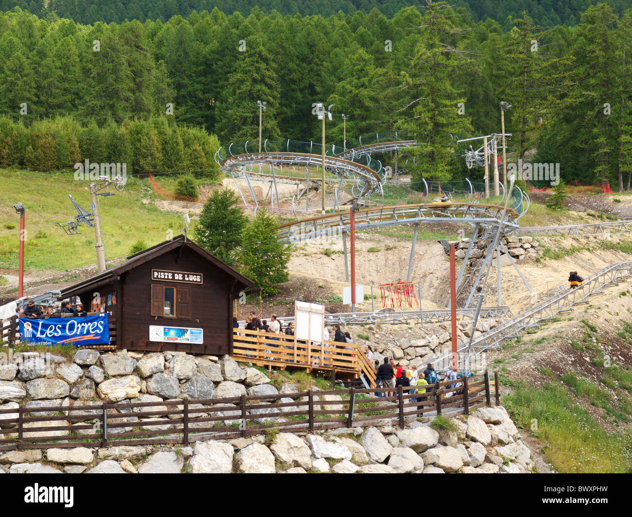 Large toboggan slide ride in Les Orres, Hautes Alpes, France Stock Photo