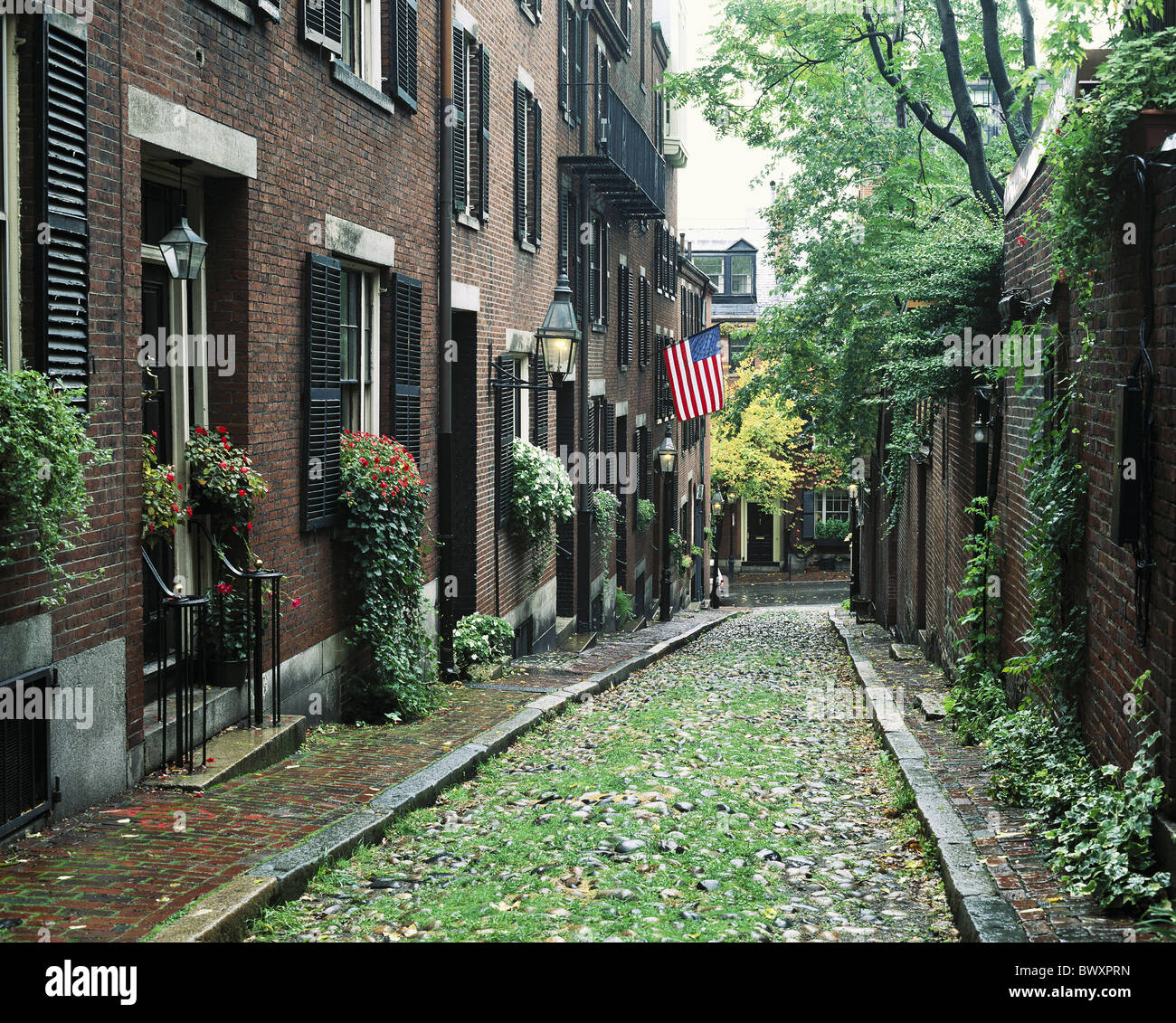 Acorn Street Beacon Hill Boston facades lane houses homes Massachusetts
