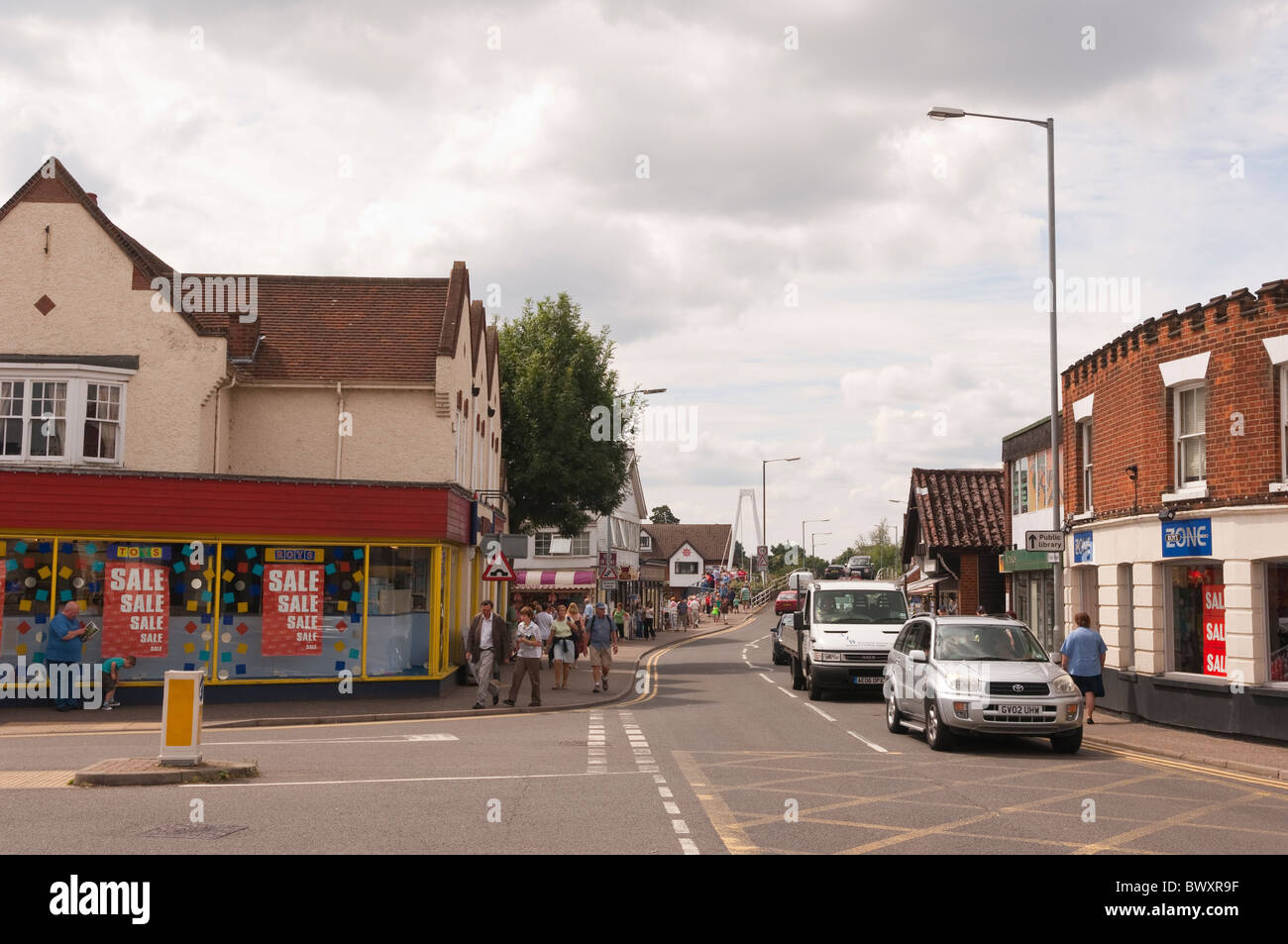People in the high street in Wroxham , Norfolk , England , Great Britain , Uk Stock Photo