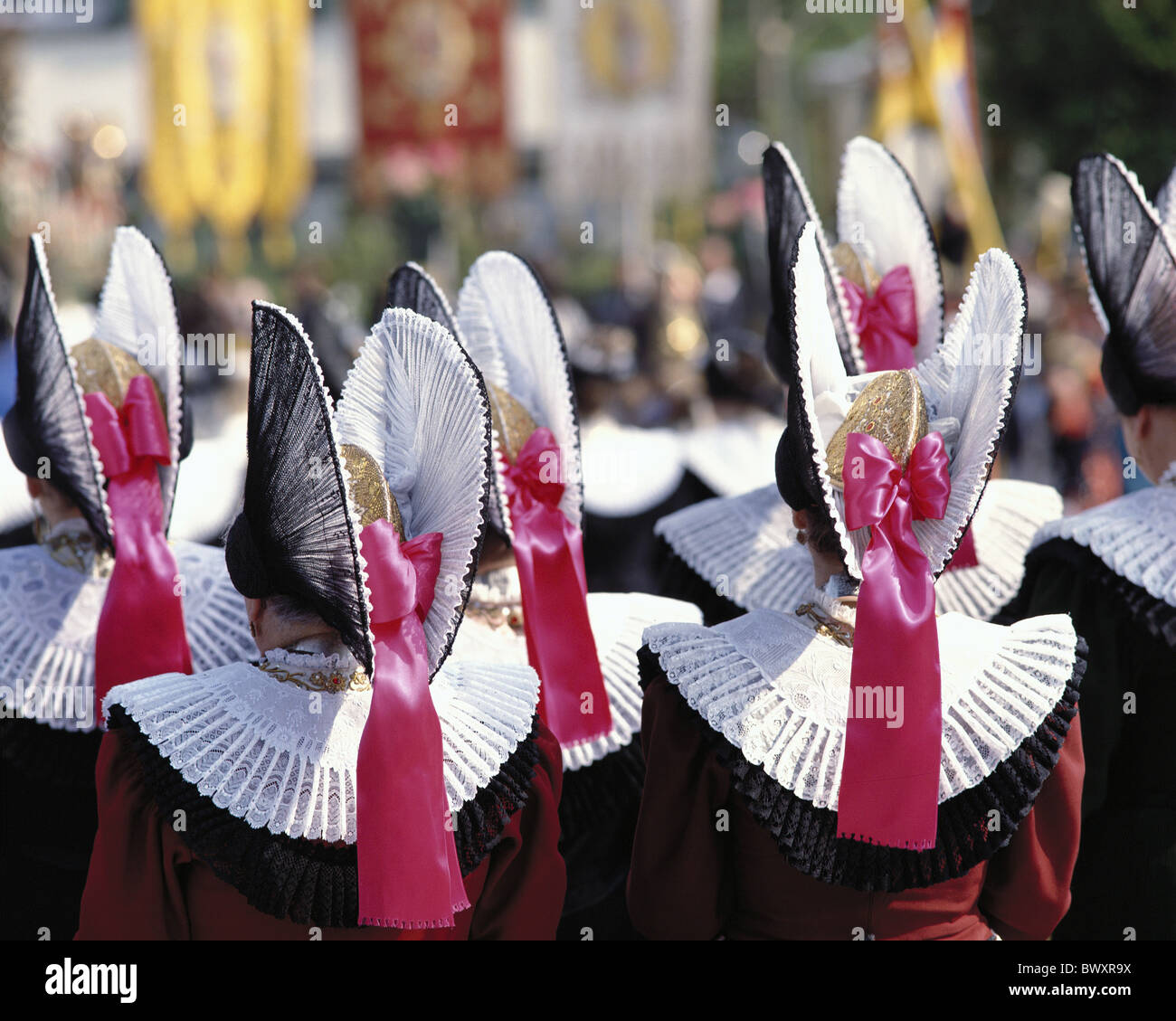 women Corpus Christi headdress procession religion St. Gallen Switzerland Europe national costumes from ba Stock Photo