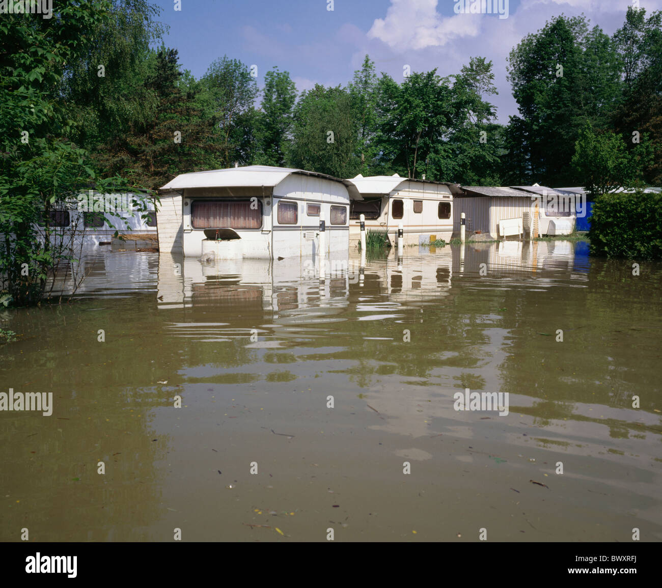 Switzerland Europe camping camping site high water Obwalden lake Sarnen  floods flood caravan storm thunde Stock Photo - Alamy