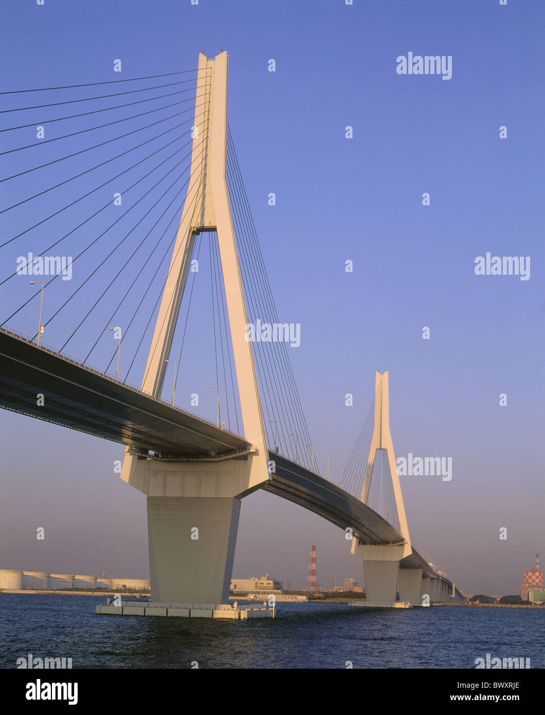 bridge dusk twilight suspension bridge Japan Asia modern Tsubasa bridge