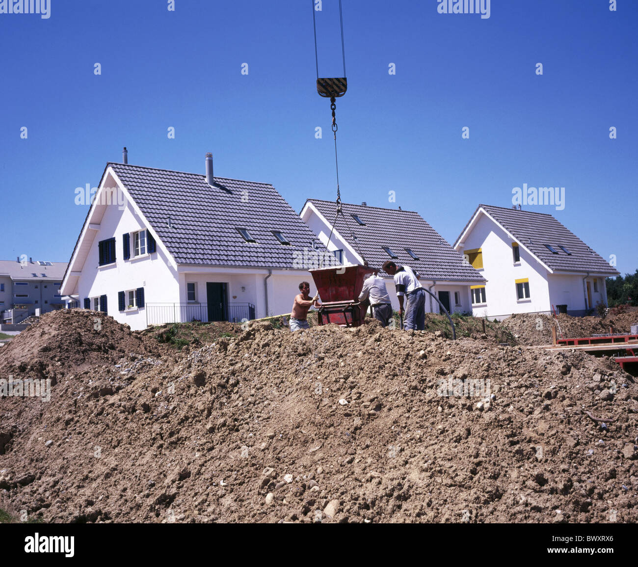worker excavation construction building site one family home dwelling