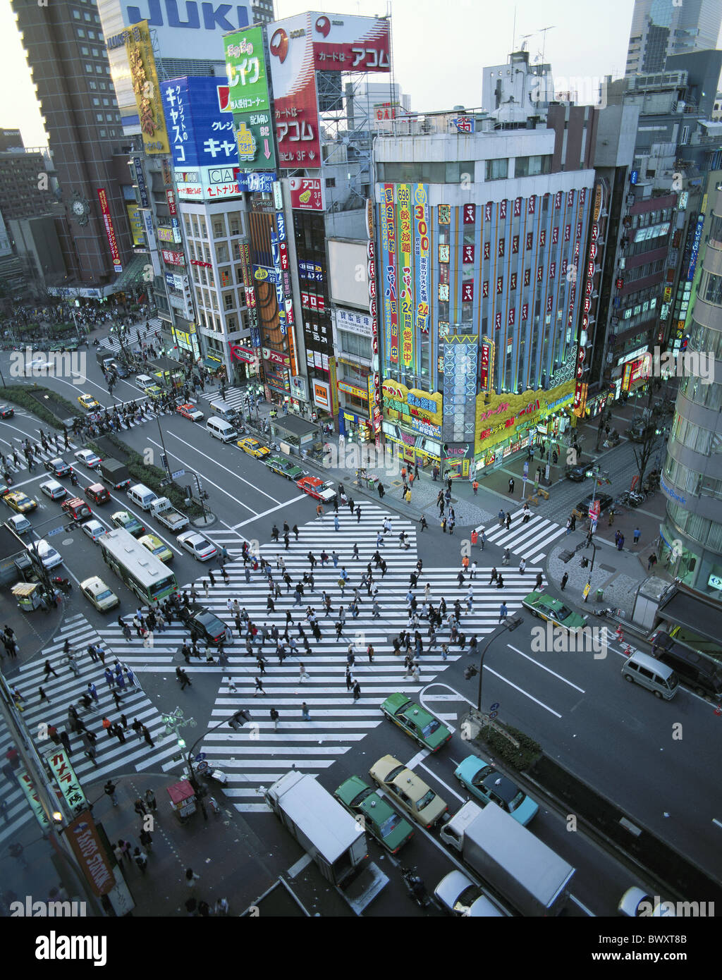 pedestrian pedestrian's stripes Japan Asia crossroad intersection Shinjuku Dori Tokyo overview Stock Photo