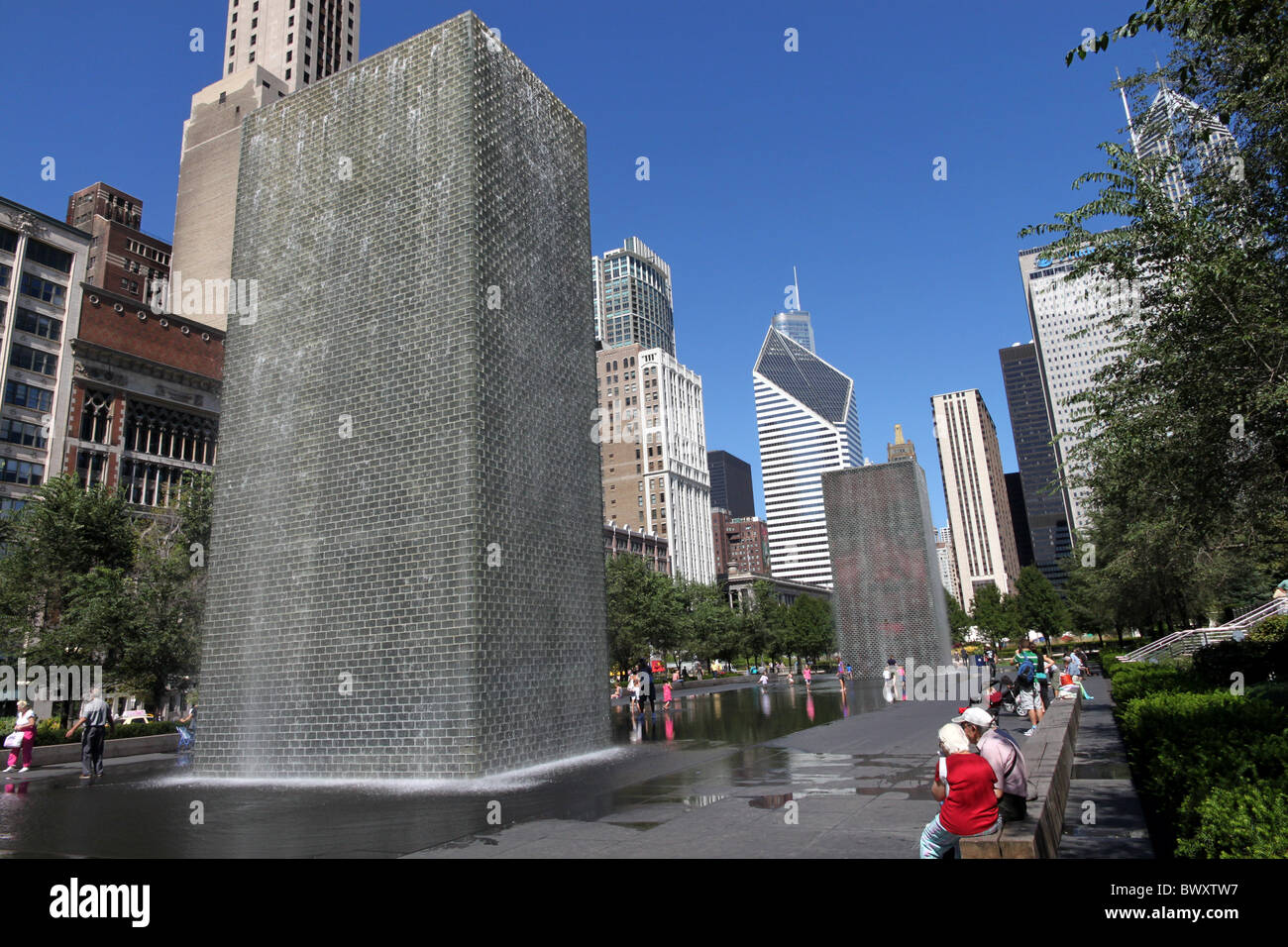 Crown Fountain at Chicago's Millennium Park Stock Photo