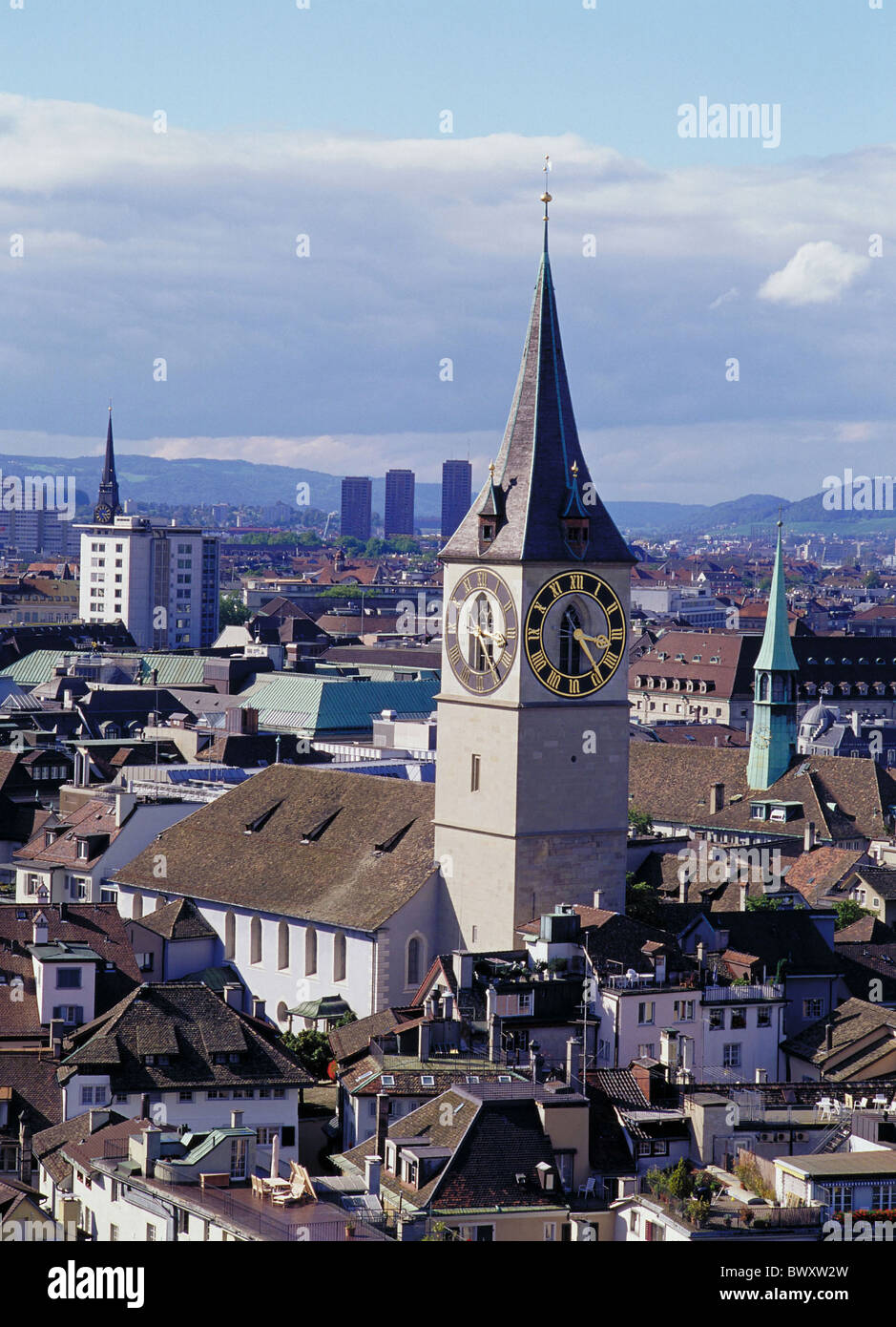 Old Town direction Limmattal Switzerland Europe Saint Peter church ...