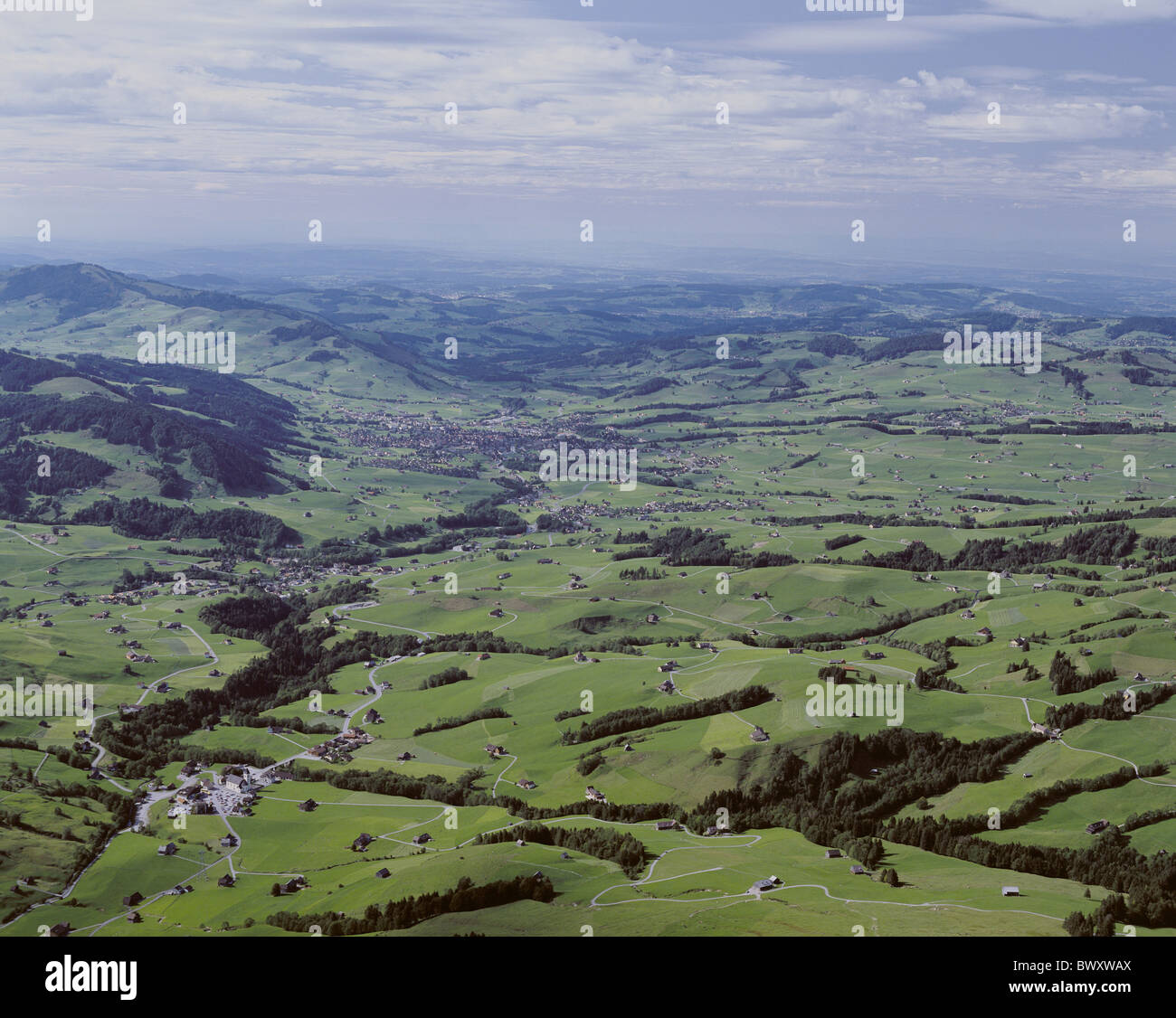 Switzerland Europe Appenzell panorama plain aerial photo Stock Photo ...