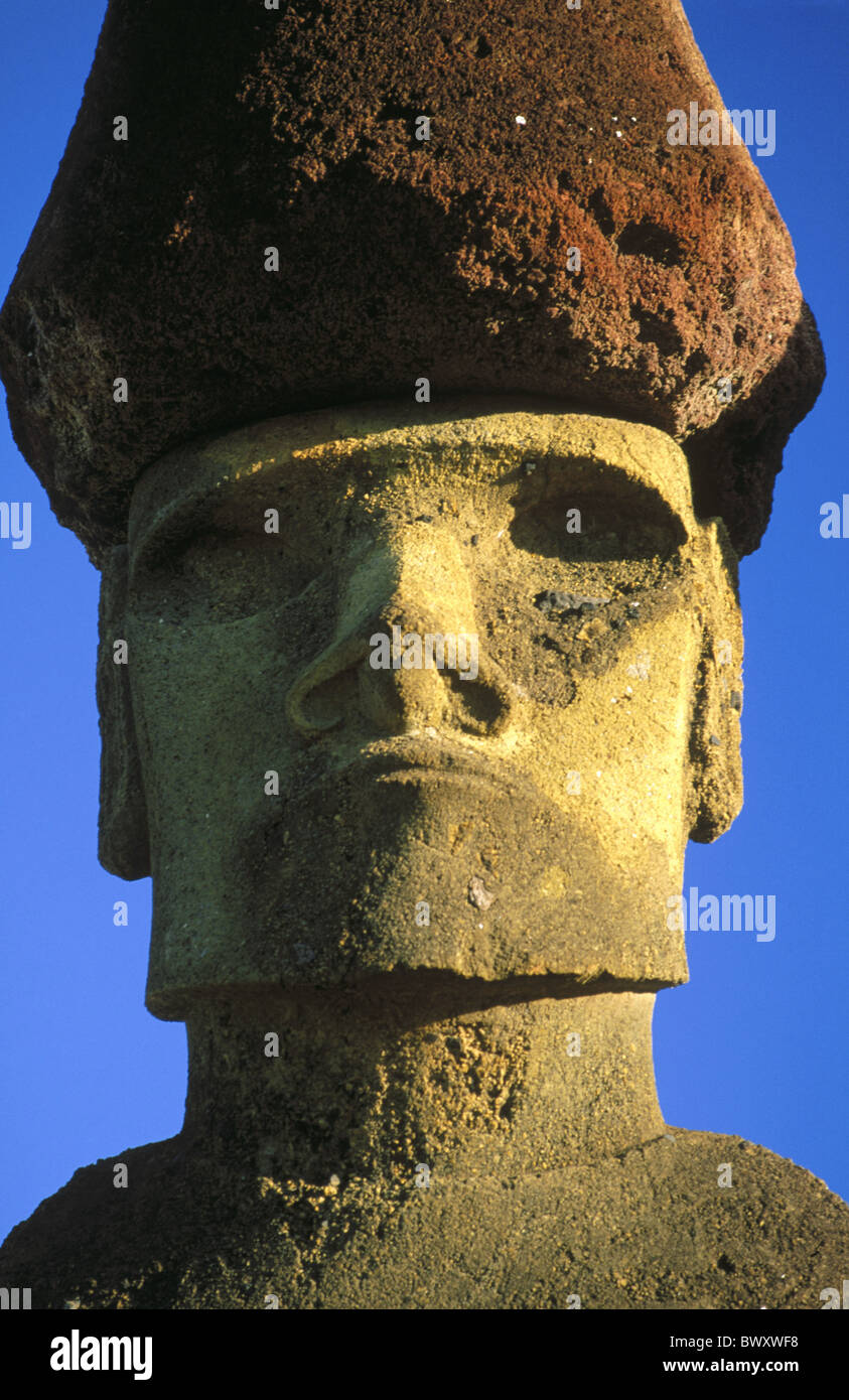detail head Moai statue Easter islands stone figure culture Stock Photo