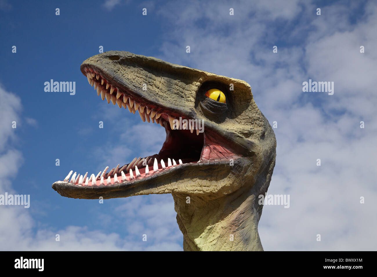 Dinosaur Statue by Dinosaur Trail Golf & Country Club, Drumheller, Alberta, Canada Stock Photo