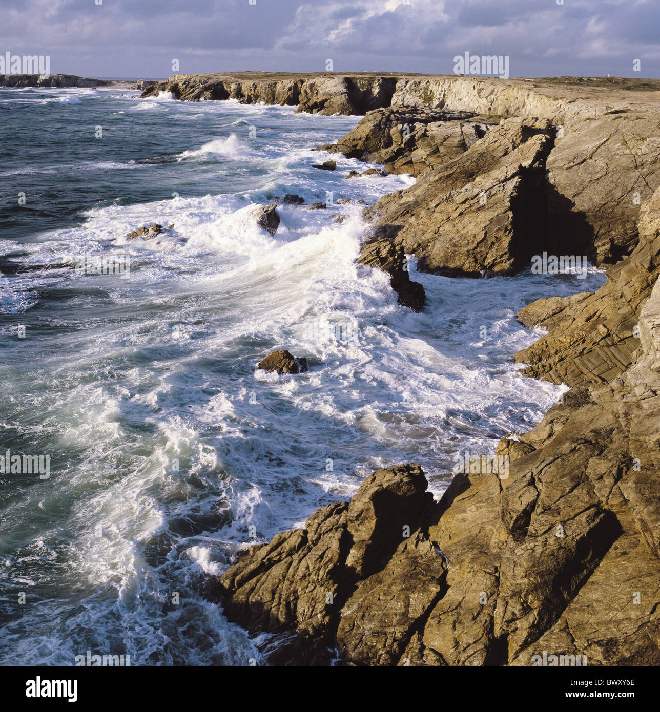 surf waves Brittany Cote Sow-vaguely France Europe peninsula Quiberon ...