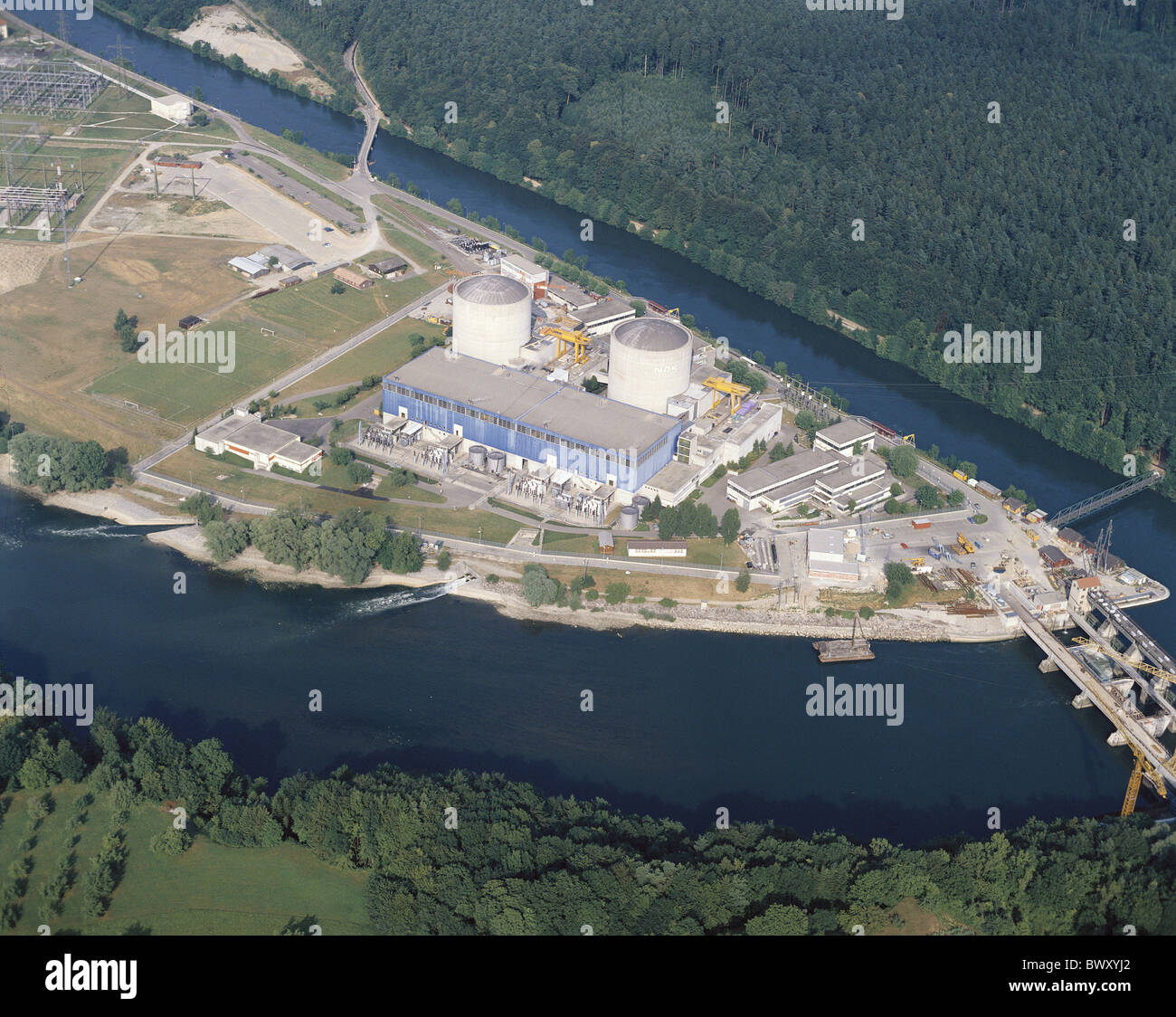 Switzerland Europe energy power station atomic power station nuclear power station arrangement enclosure out Stock Photo