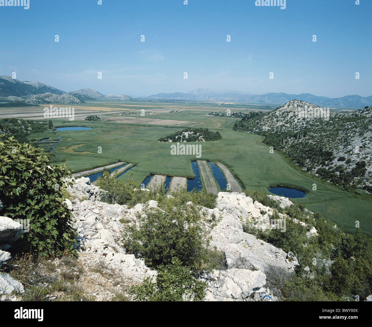 Croatia scenery water gardens fields near Opuzen overview Stock Photo