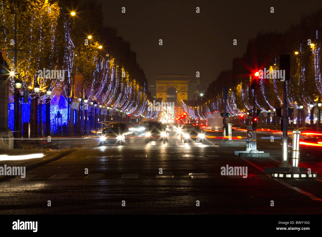 Champs Elysees decorated with Christmas lights Stock Photo