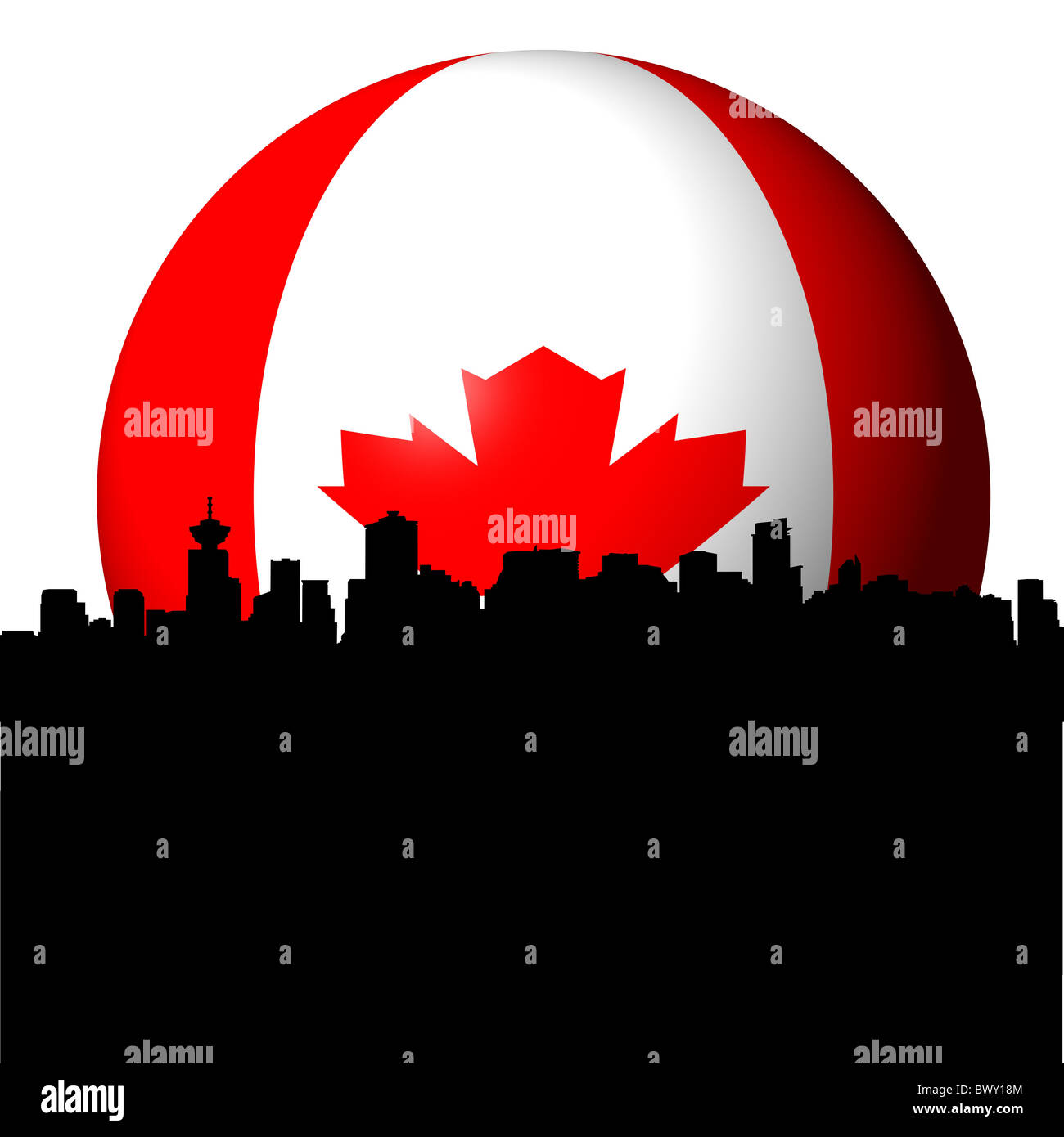 Vancouver skyline with Canadian flag sphere illustration Stock Photo