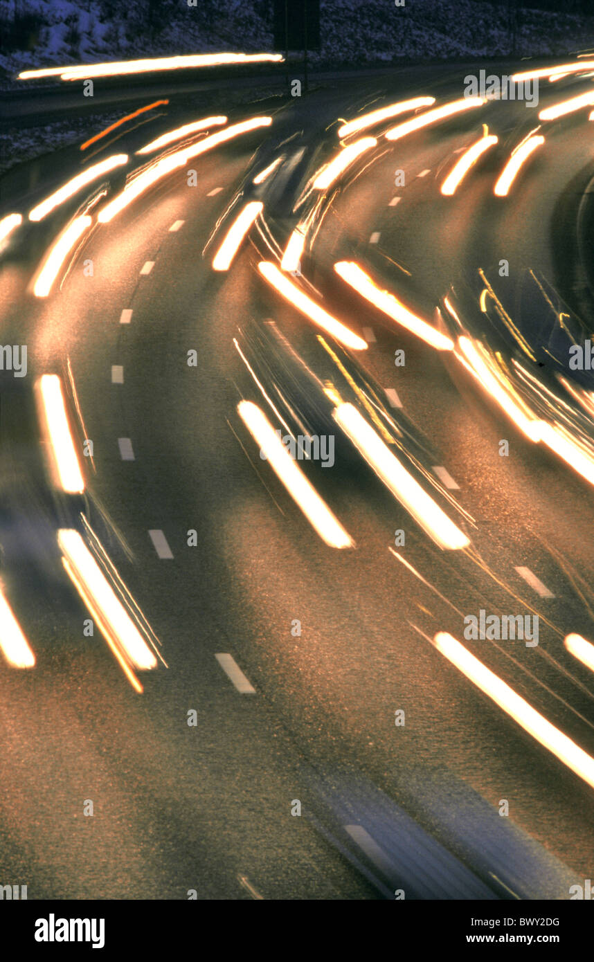 at night highway light queue time exposure night overview street ...