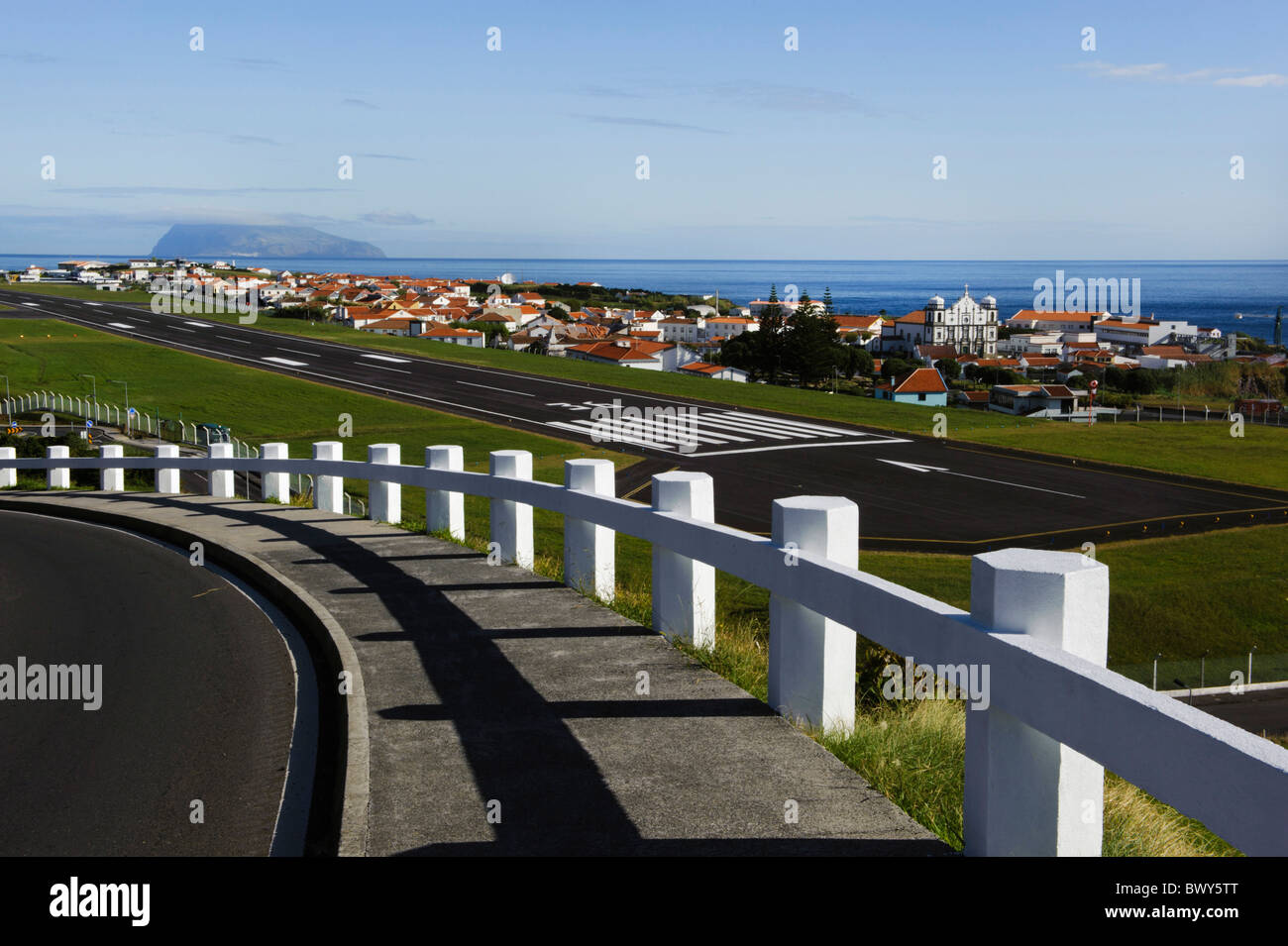 Runway  in Santa Cruz, Isle of Faial, Azores Stock Photo