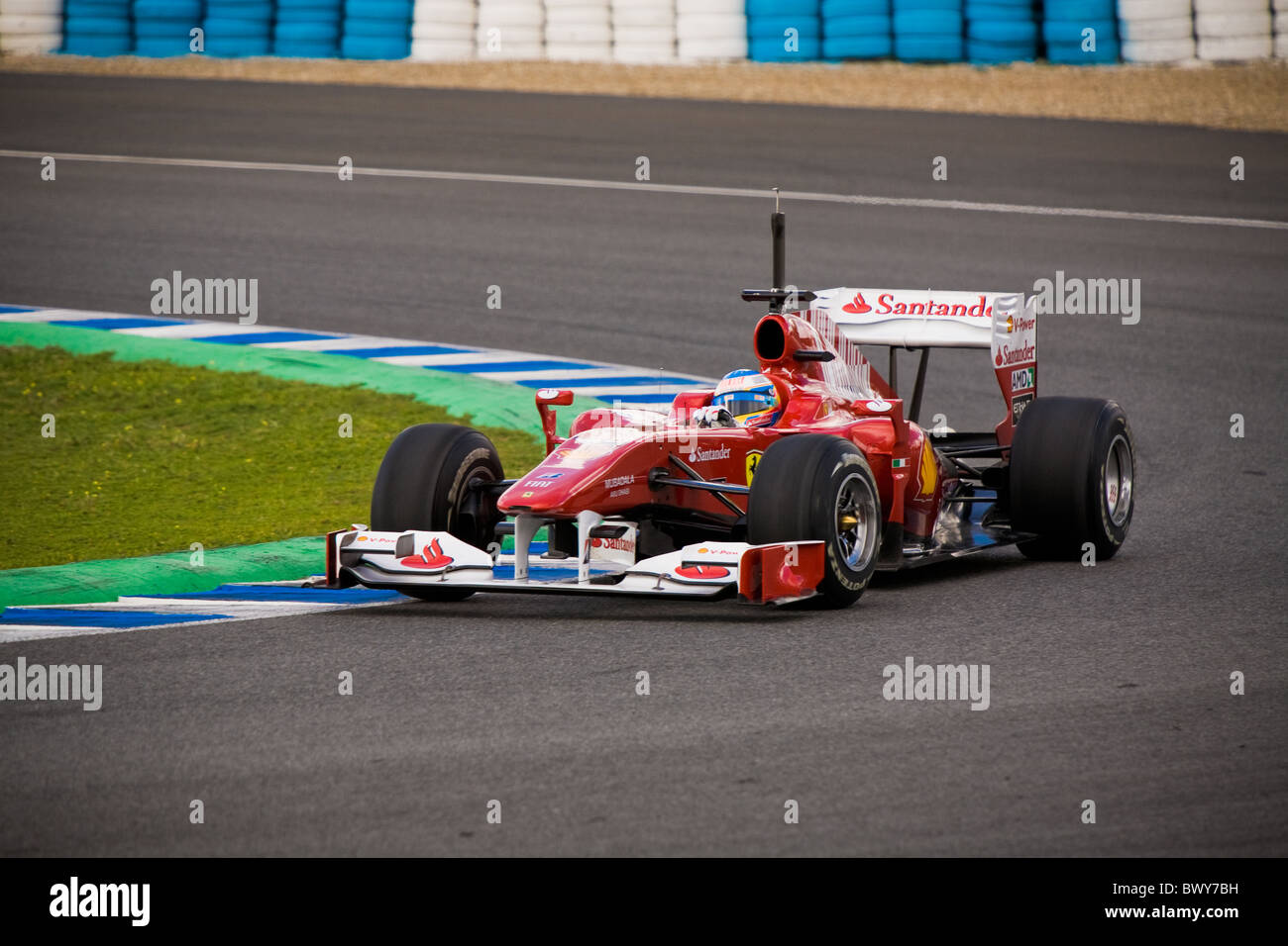 Fernando Alonso at the 2010 Jerez practice in his FERRARI, Formula 1 car at the  practice, spain Stock Photo