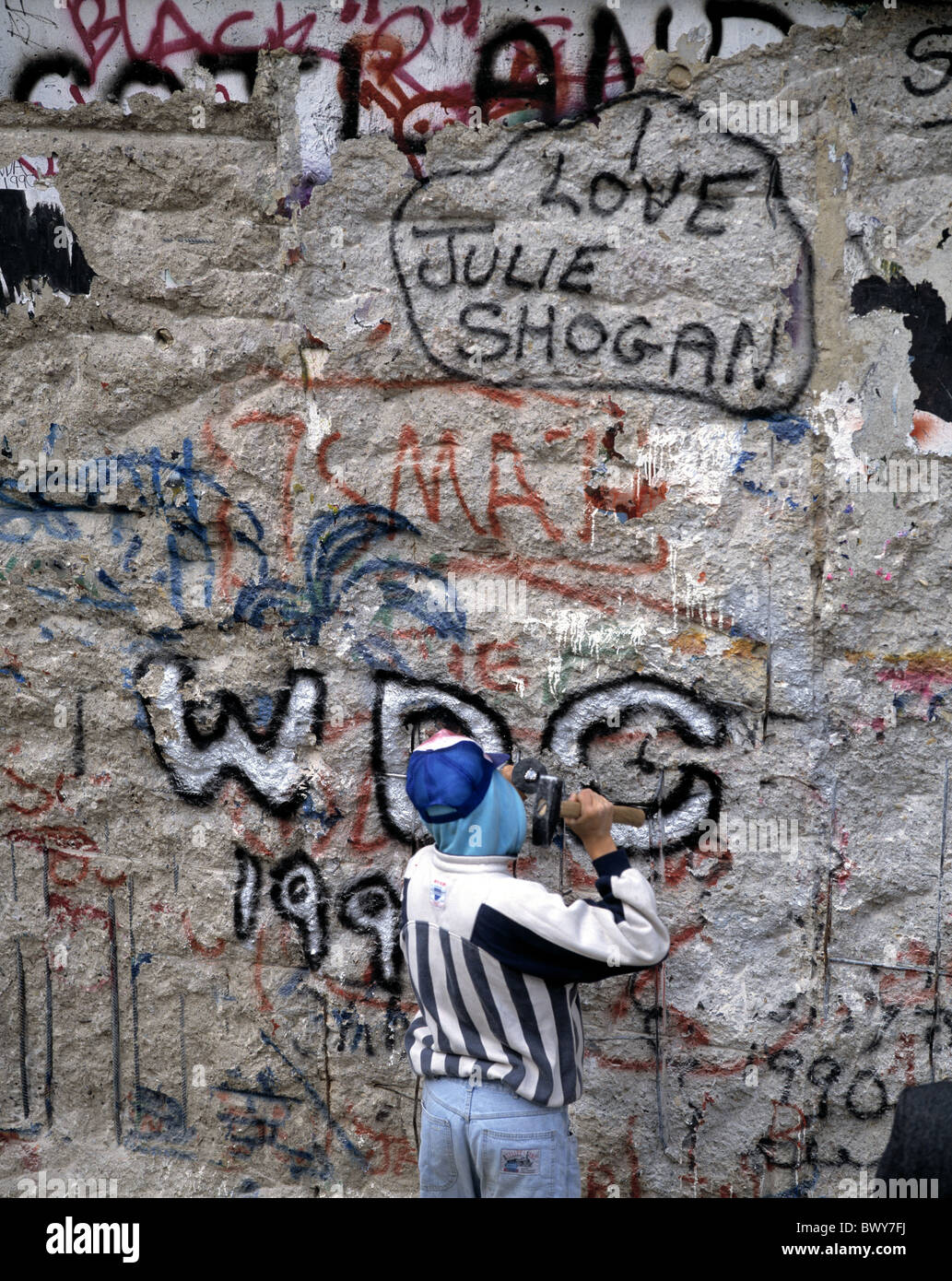 Berlin Berlin Wall Germany Europe Grafitti hammer man poor woodpecker
