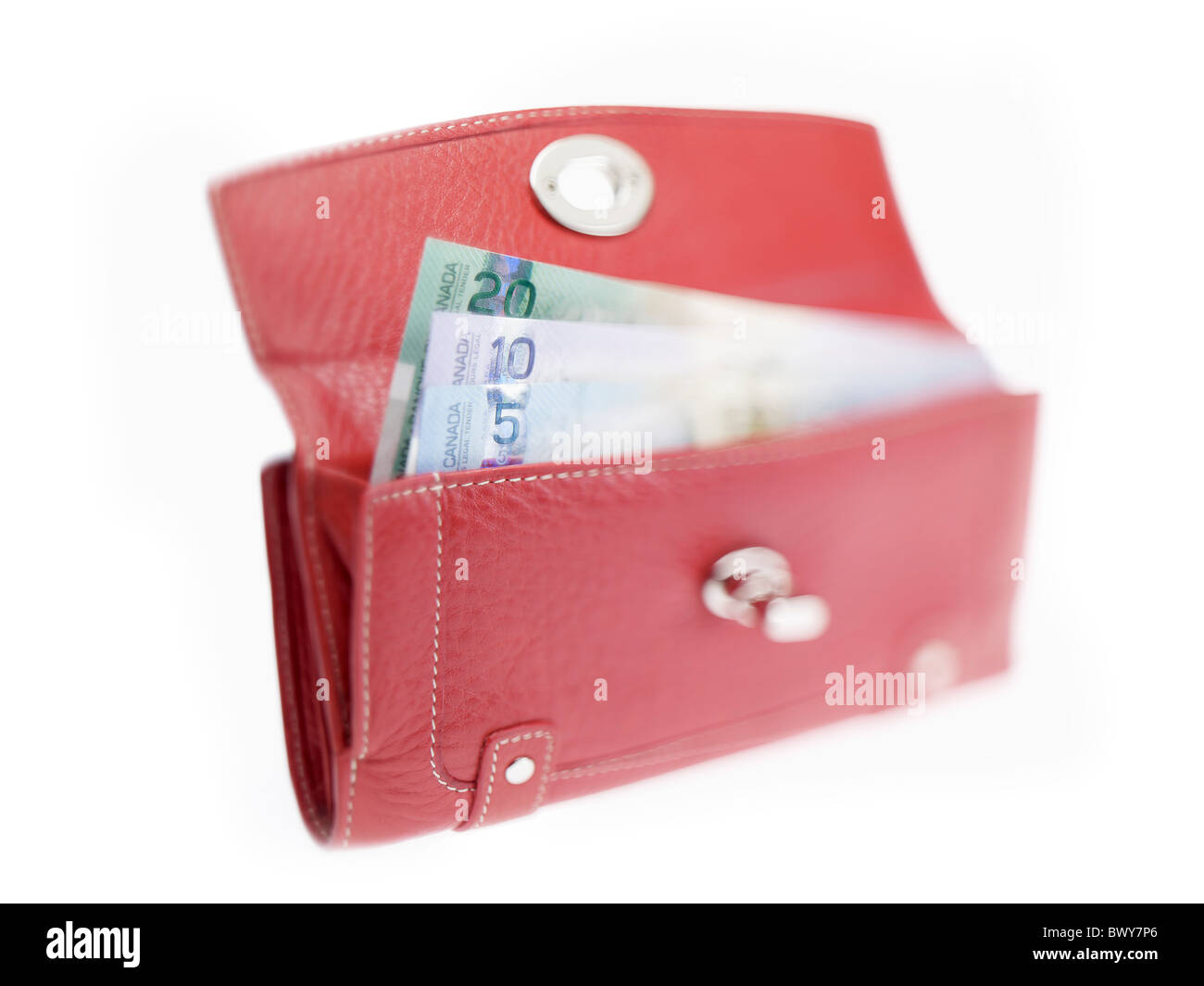 Red Wallet with Canadian Currency Stock Photo