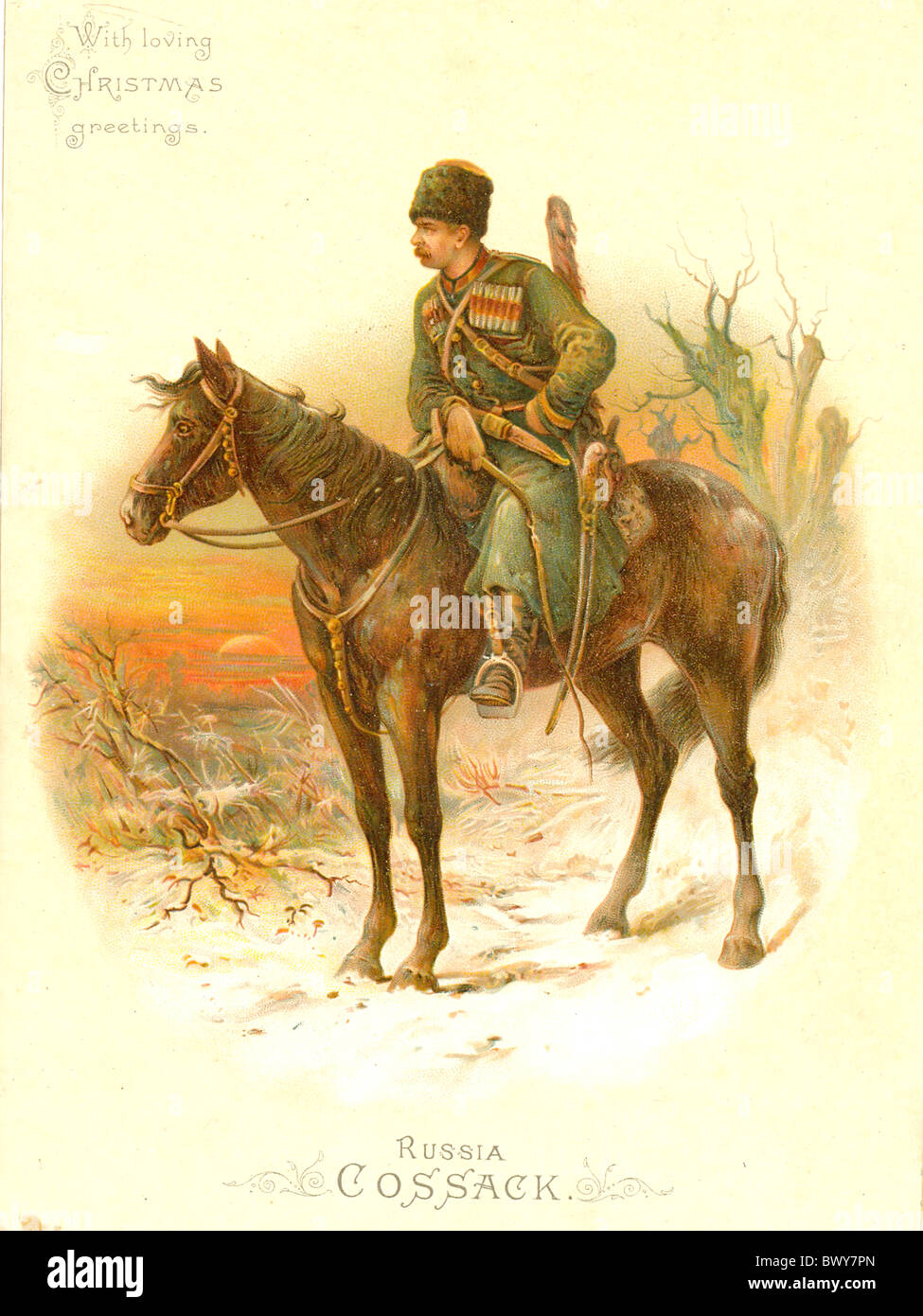greeting card titled Russia Cossack Stock Photo