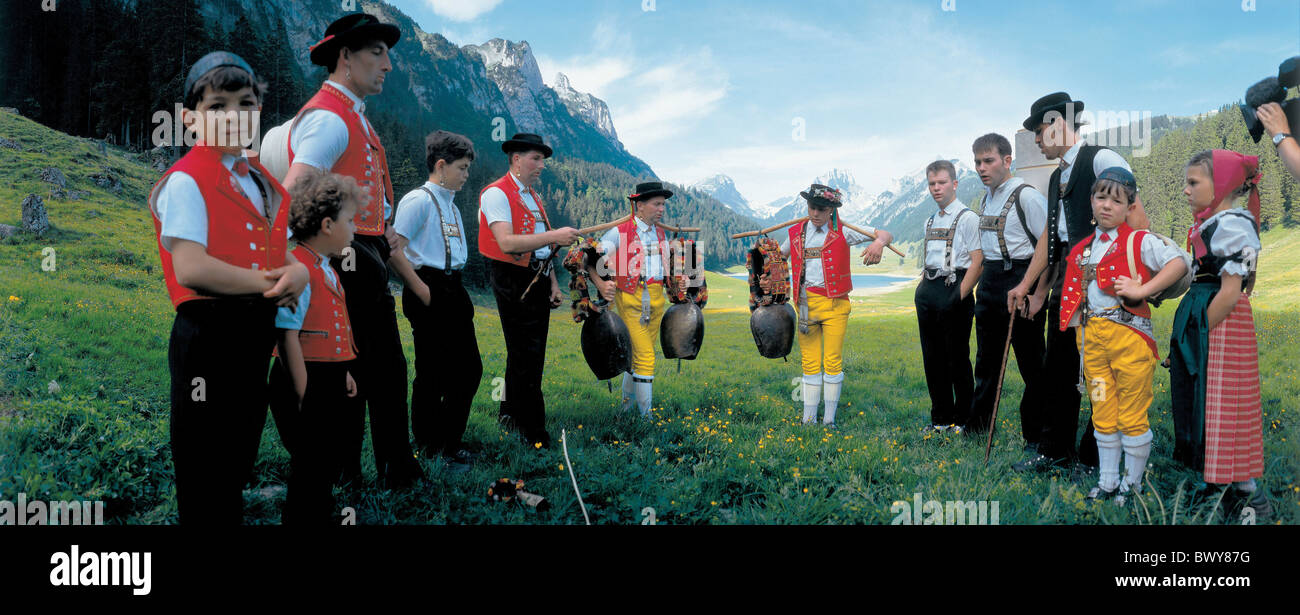 Alpstein Appenzell Innerrhoden bells dairymen folklore herdsmen yodeler mountains music musician national Stock Photo