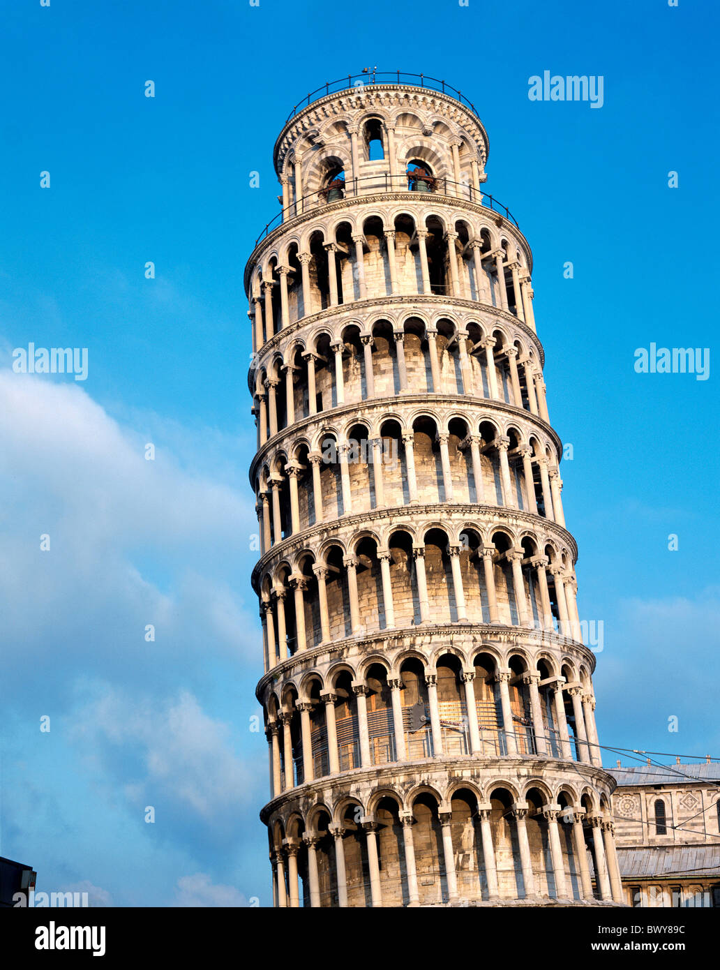evening light Italy Europe Pisa leaning tower rook at an angle Stock Photo