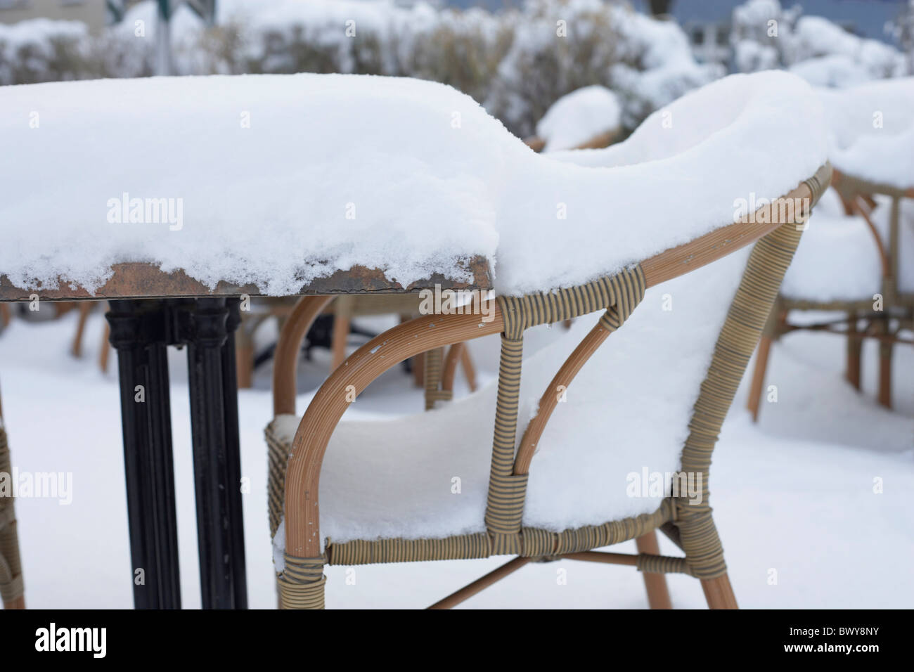 Patio Furniture Covered in Snow Stock Photo Alamy